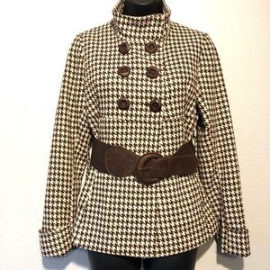 NARANKA pea coat jacket houndstooth high collar SM